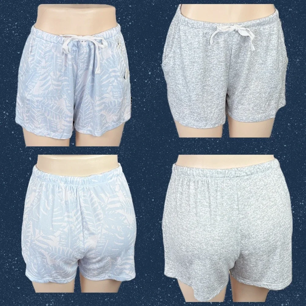 C&C California Womens 2 Pack Super Soft Lounge Shorts Blue Palm Grey Heather XL
